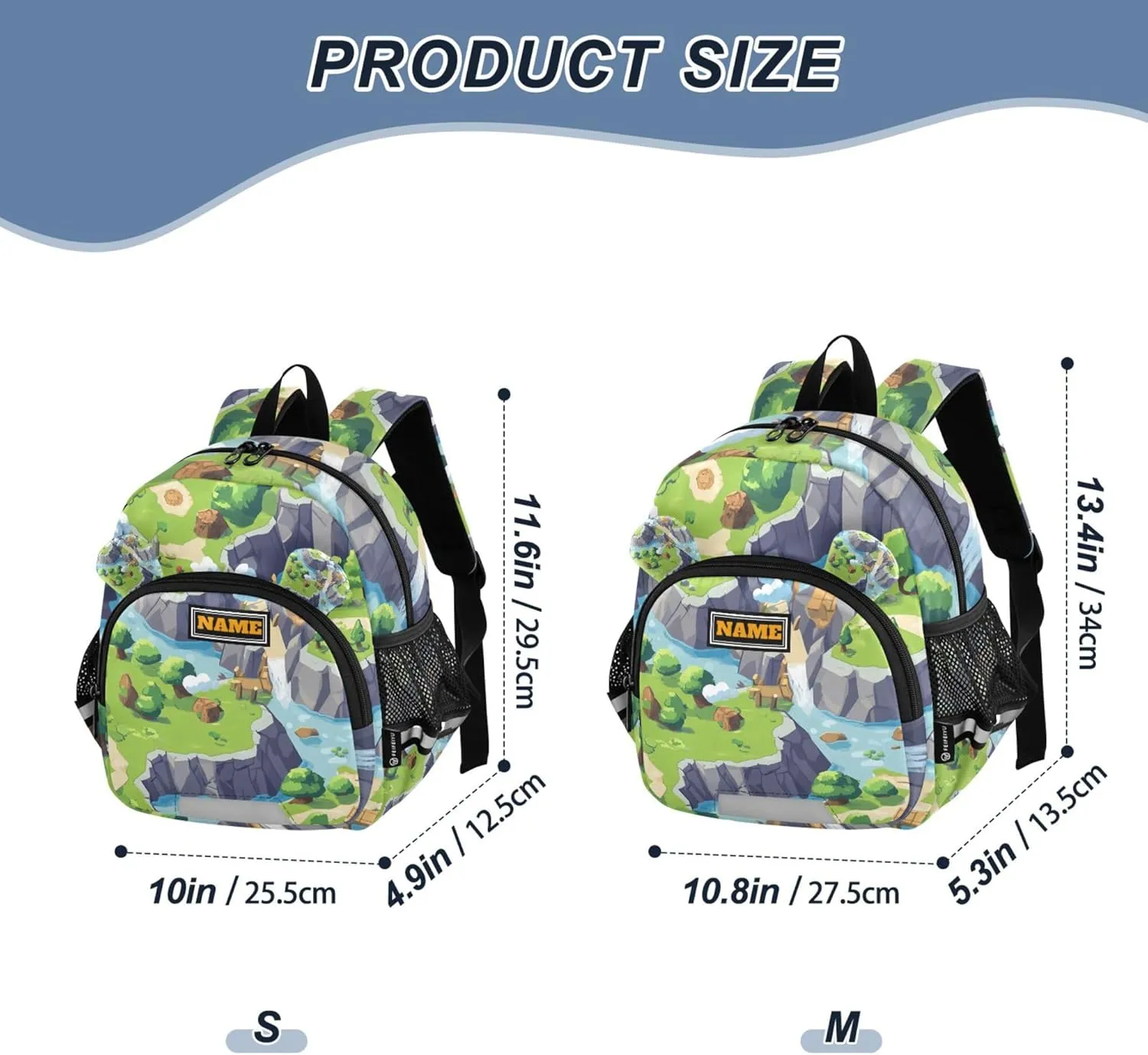 KLL Custom Cute Ears Toddler Day Backpack Leash Little Girls Anti-Lost Personalized Daycare Bag For Toddle with Reflective Strip S Game Map