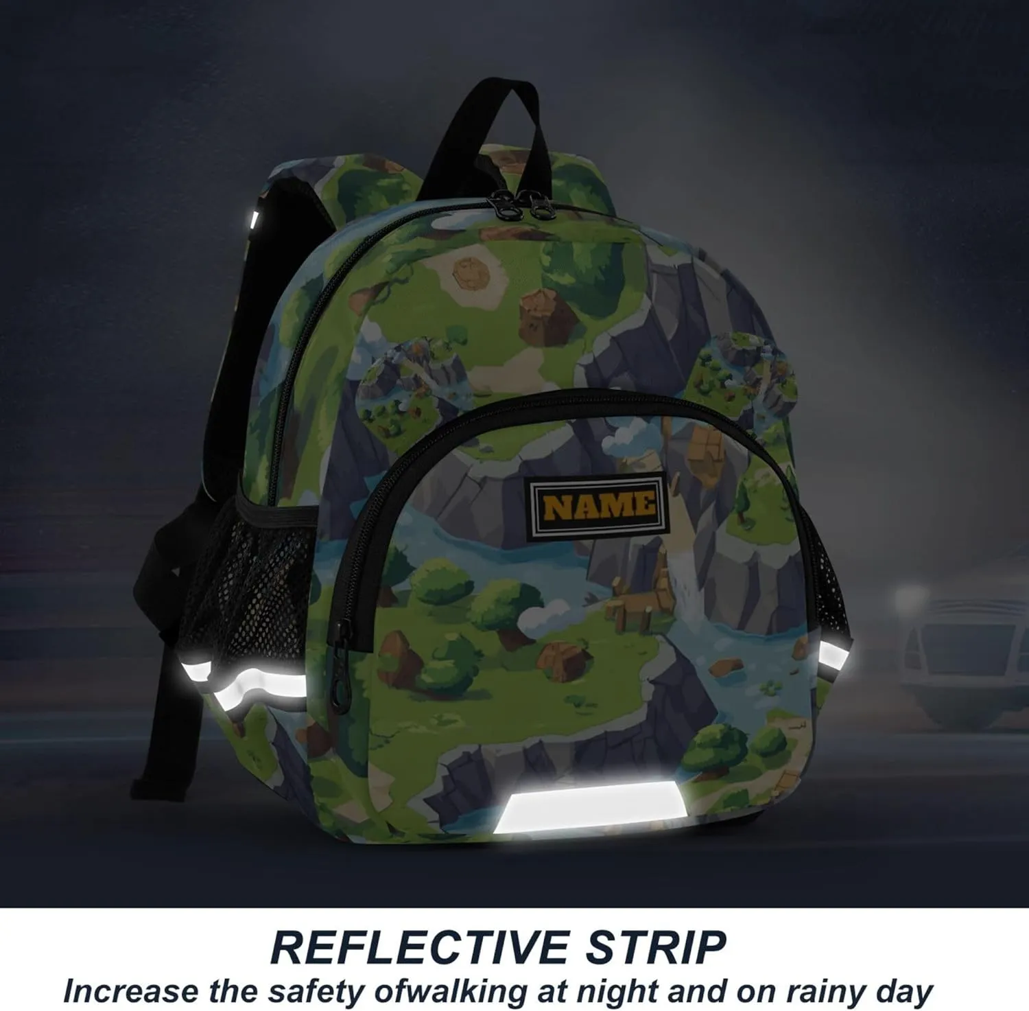 KLL Custom Cute Ears Toddler Day Backpack Leash Little Girls Anti-Lost Personalized Daycare Bag For Toddle with Reflective Strip S Game Map