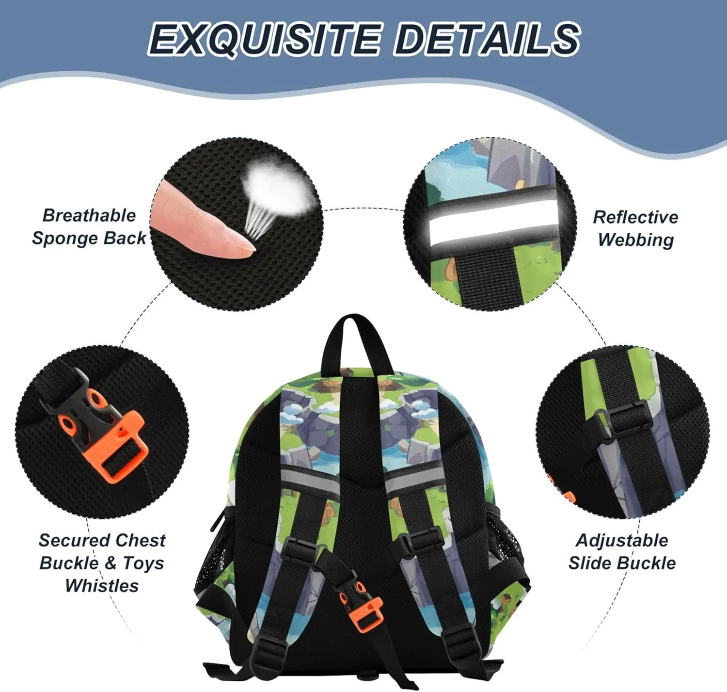 KLL Custom Cute Ears Toddler Day Backpack Leash Little Girls Anti-Lost Personalized Daycare Bag For Toddle with Reflective Strip S Game Map