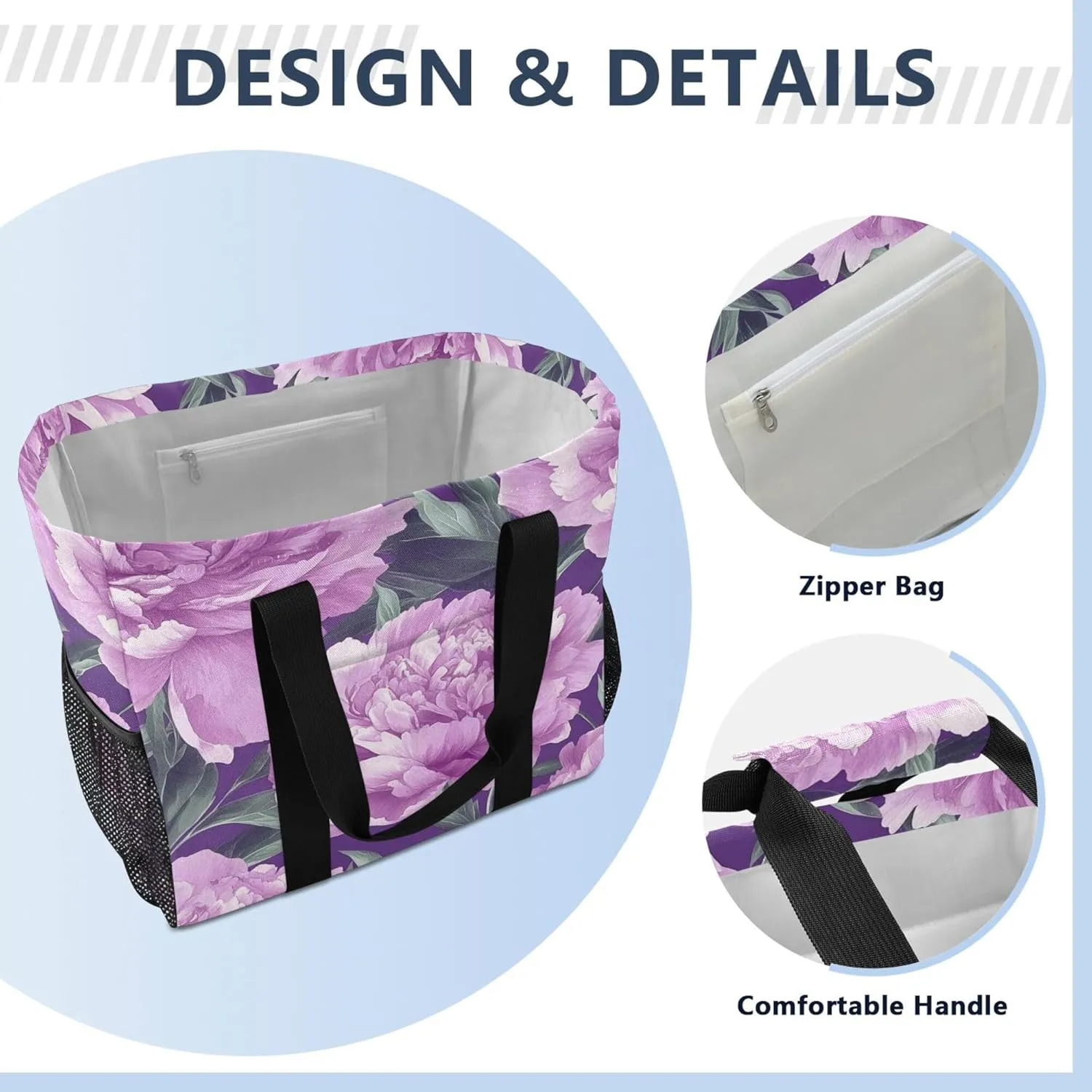 KLL Utility Tote Bag For Women with Handles Collapsable Sandproof Reuseable Shopping Bags