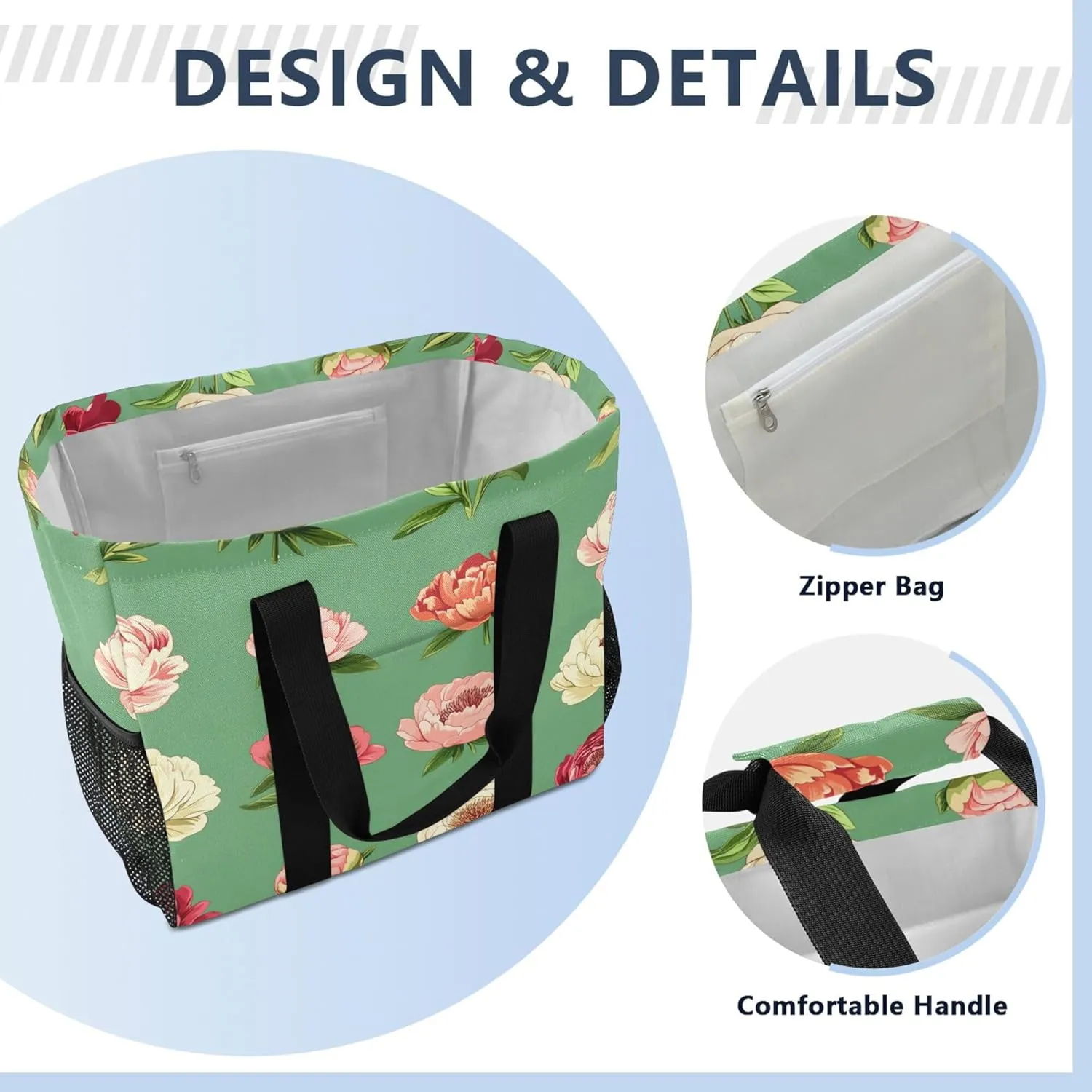 KLL Utility Tote Bag For Women with Handles Collapsable Sandproof Reuseable Shopping Bags