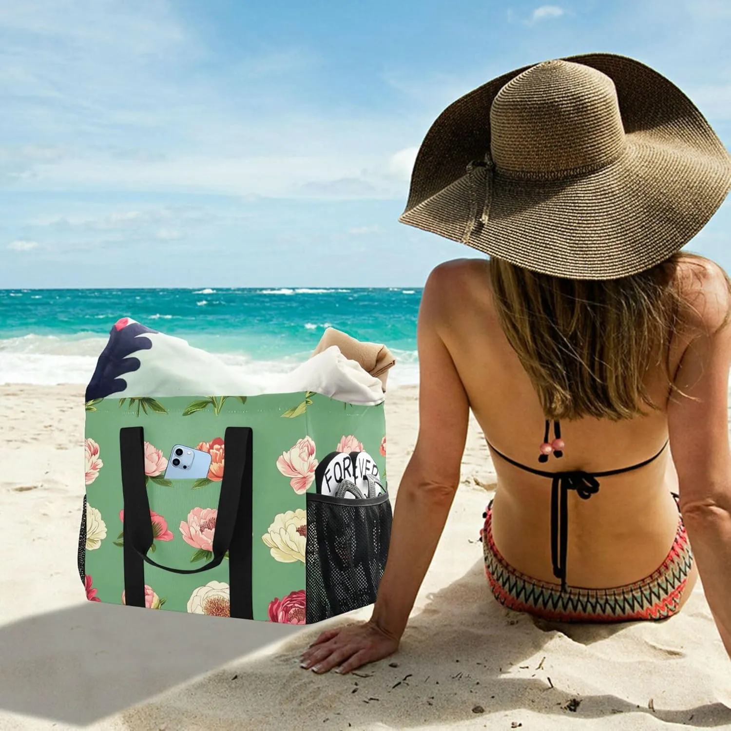 KLL Utility Tote Bag For Women with Handles Collapsable Sandproof Reuseable Shopping Bags