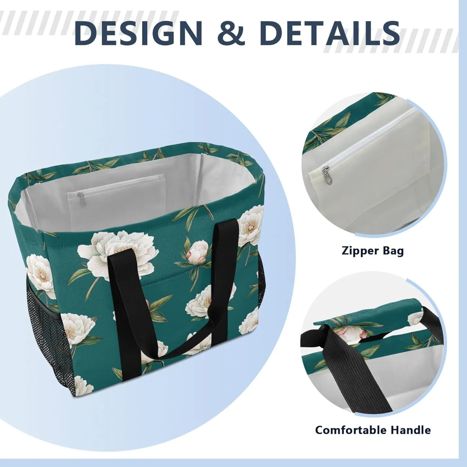 KLL Utility Tote Bag For Women with Handles Collapsable Sandproof Reuseable Shopping Bags