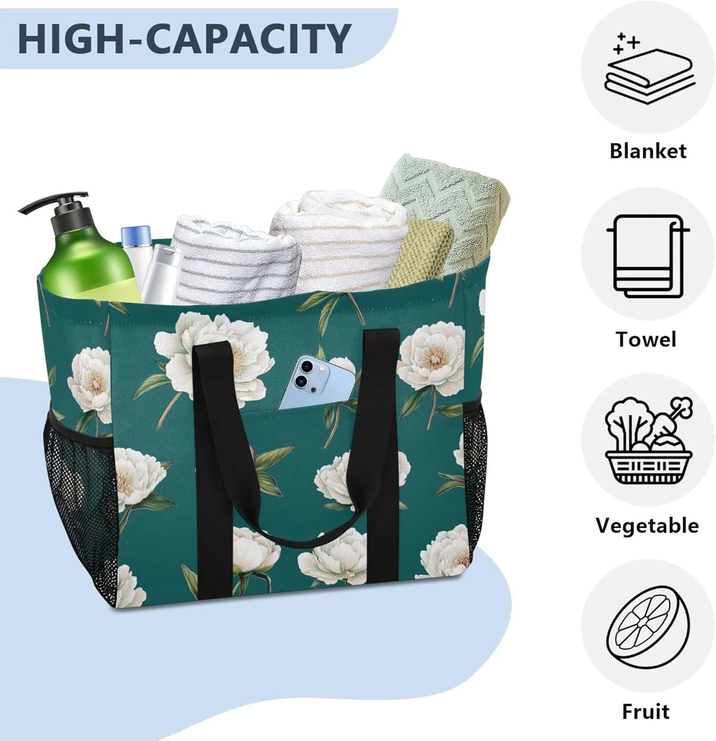 KLL Utility Tote Bag For Women with Handles Collapsable Sandproof Reuseable Shopping Bags