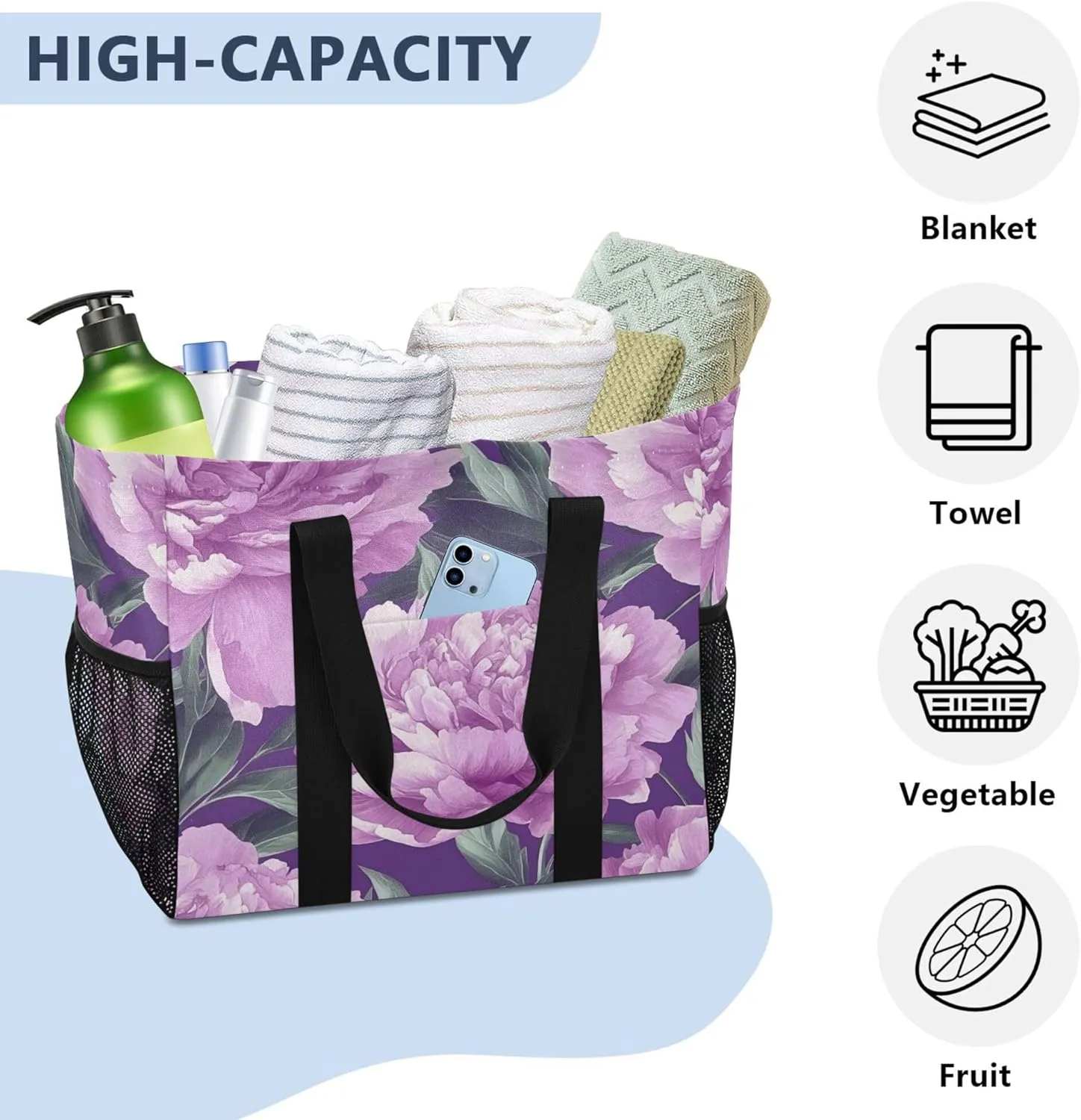 KLL Utility Tote Bag For Women with Handles Collapsable Sandproof Reuseable Shopping Bags