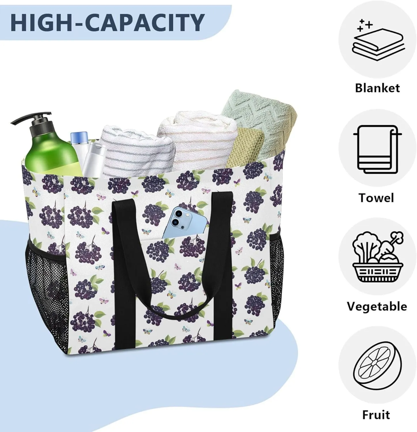 KLL Utility Tote Bags For Women with Handles Collapsable With Pockets Shopping Bags Reusable
