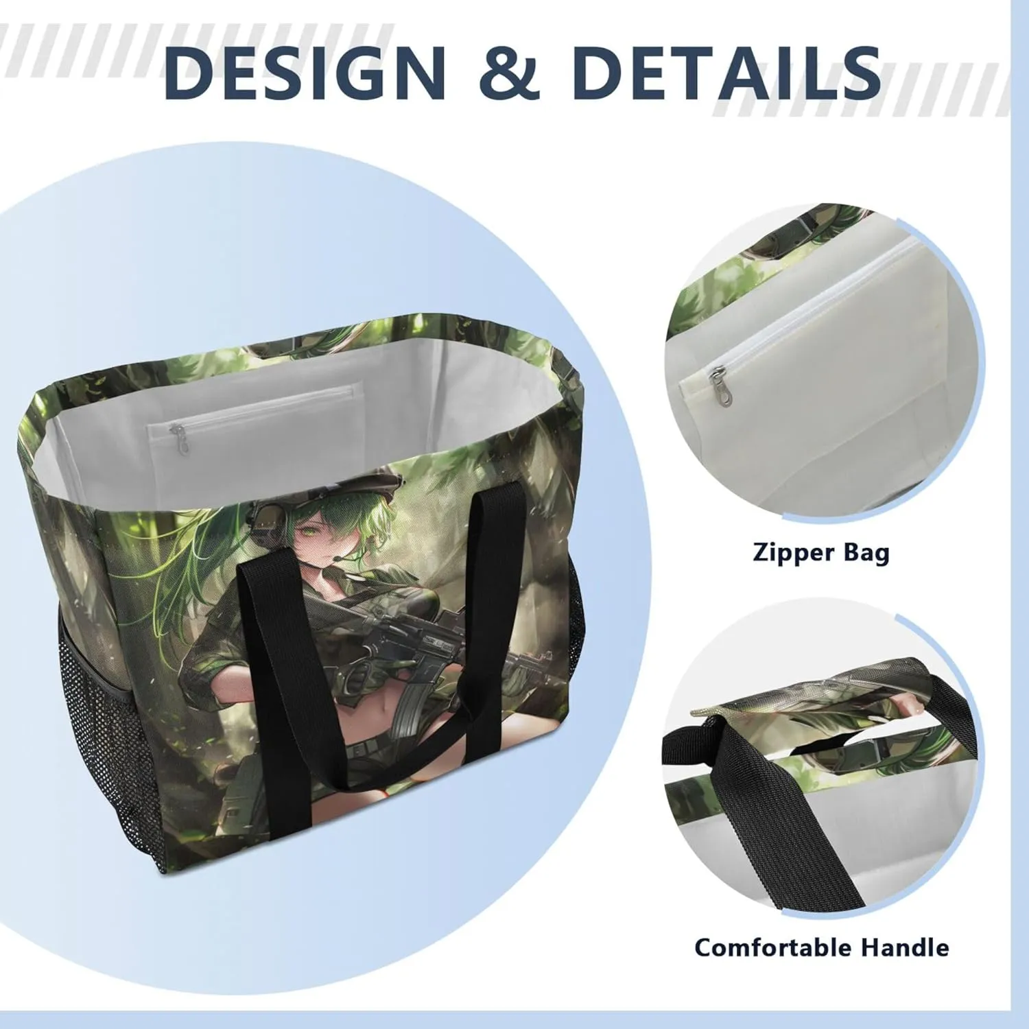 KLL Utility Tote with Handles Collapsable With Pockets Reusable Shopping Bag