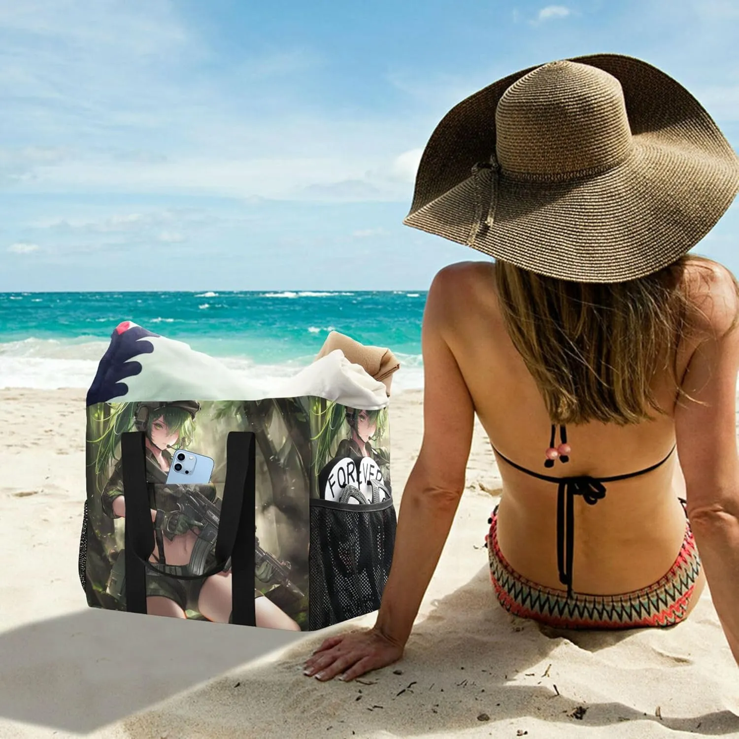 KLL Utility Tote with Handles Collapsable With Pockets Reusable Shopping Bag