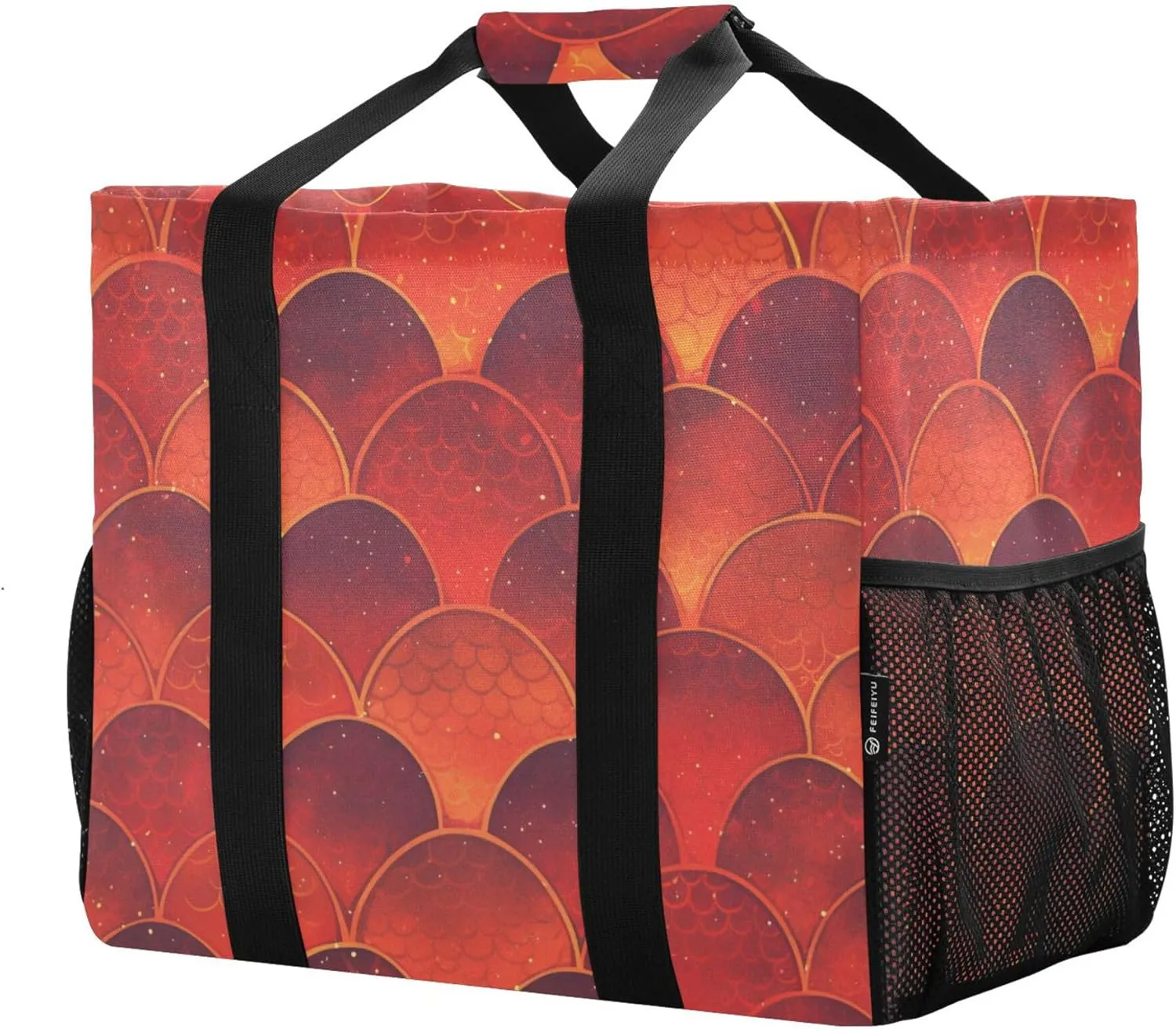 KLL Utility Tote with Handles Collapsable With Pockets Reusable Shopping Bag