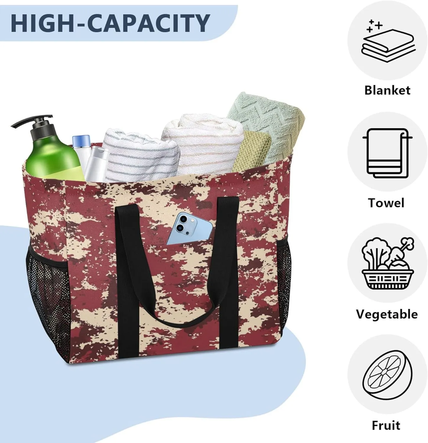 KLL Utility Tote with Handles Collapsable With Pockets Reusable Shopping Bag