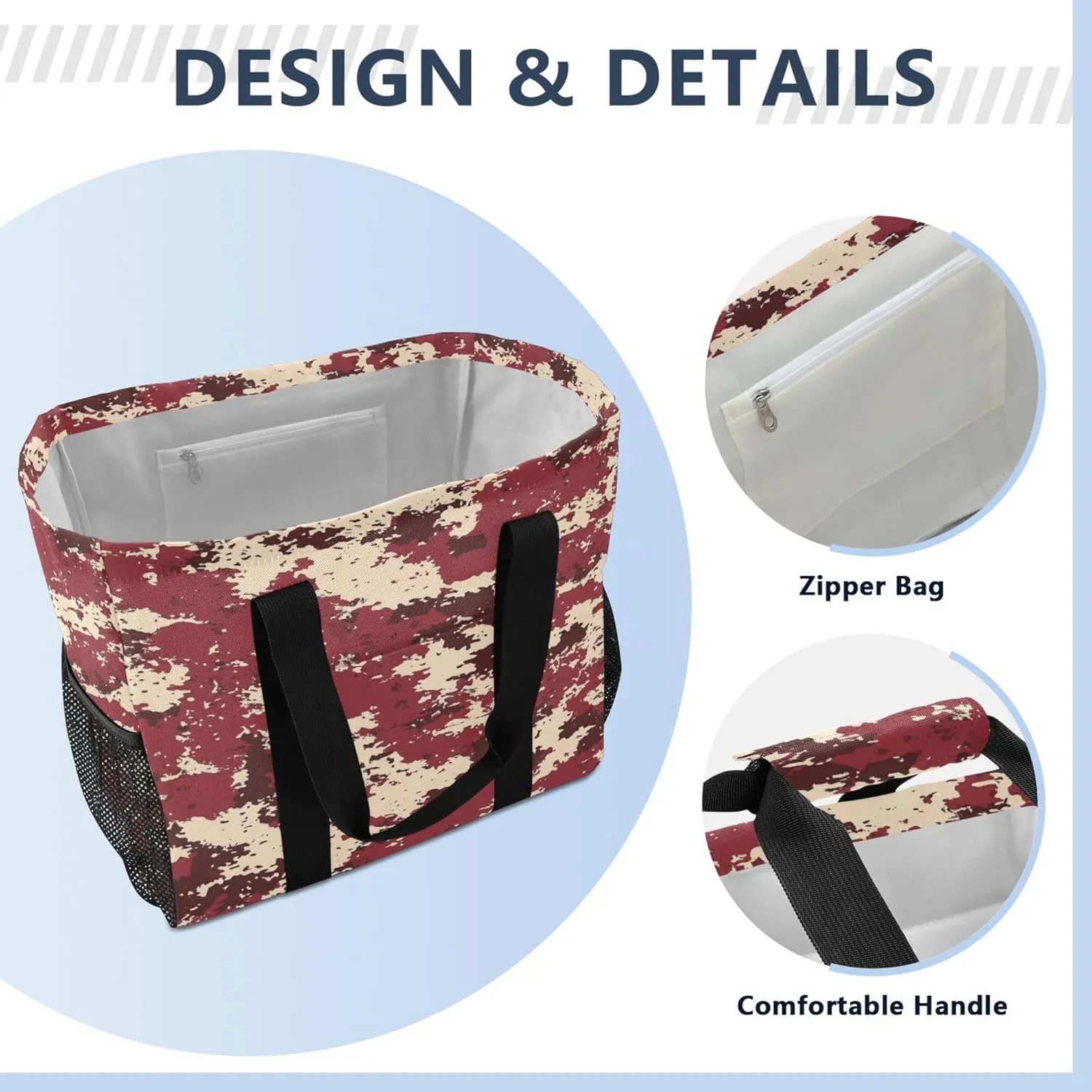 KLL Utility Tote with Handles Collapsable With Pockets Reusable Shopping Bag