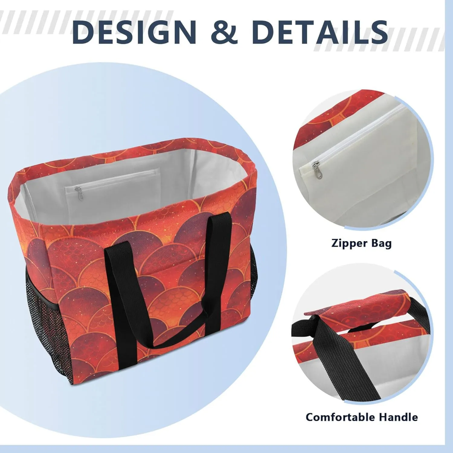 KLL Utility Tote with Handles Collapsable With Pockets Reusable Shopping Bag