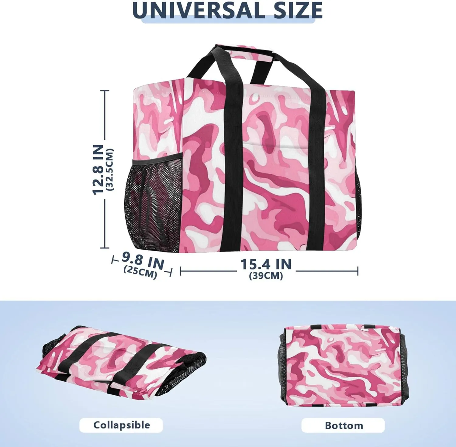 KLL Utility Tote with Handles Collapsable With Pockets Reusable Shopping Bag