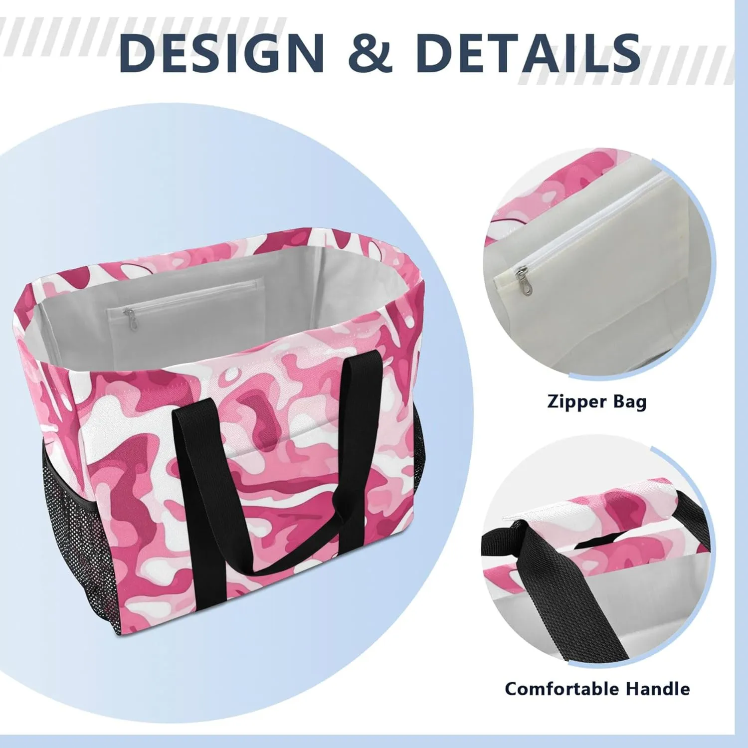 KLL Utility Tote with Handles Collapsable With Pockets Reusable Shopping Bag