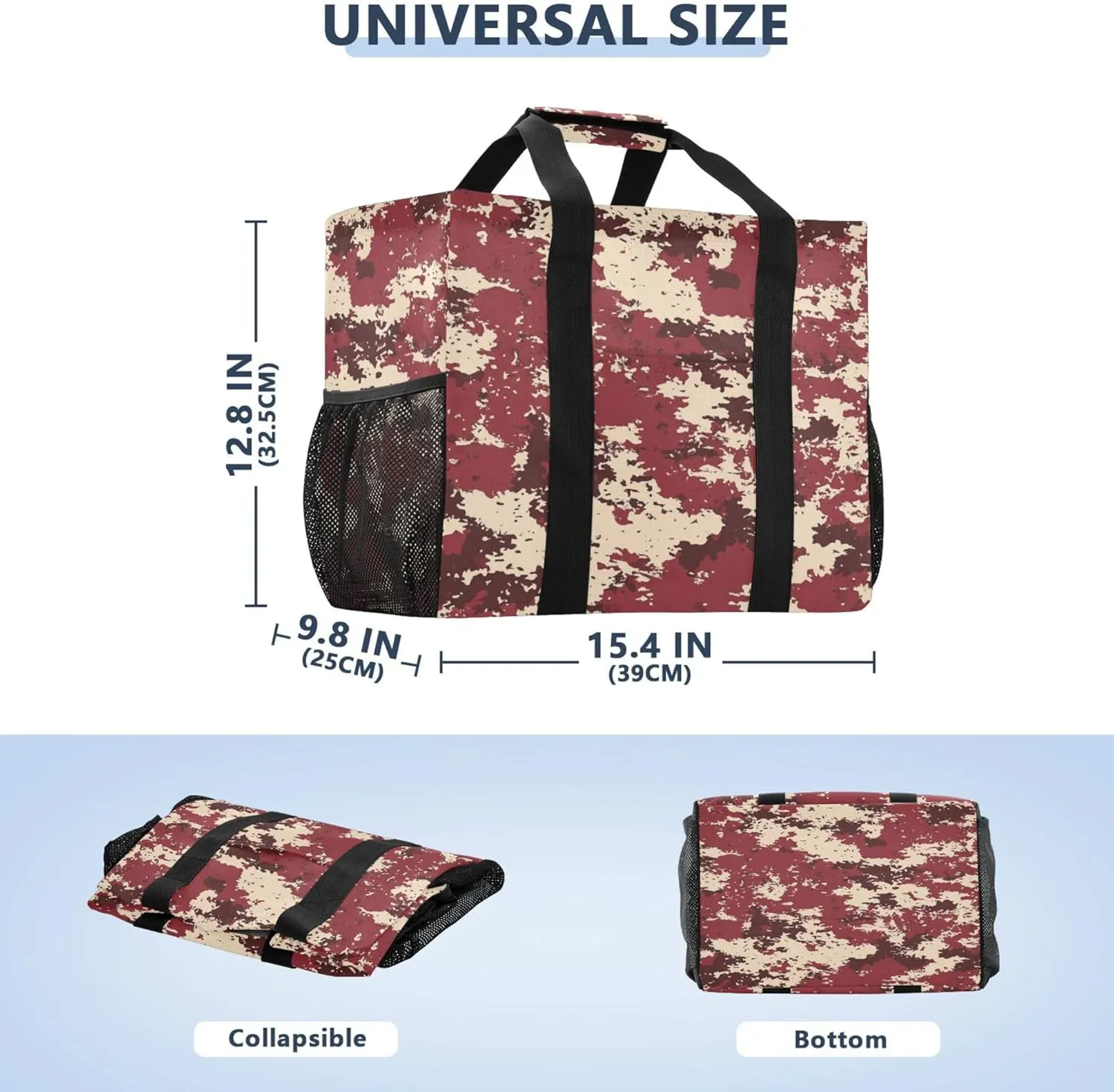 KLL Utility Tote with Handles Collapsable With Pockets Reusable Shopping Bag