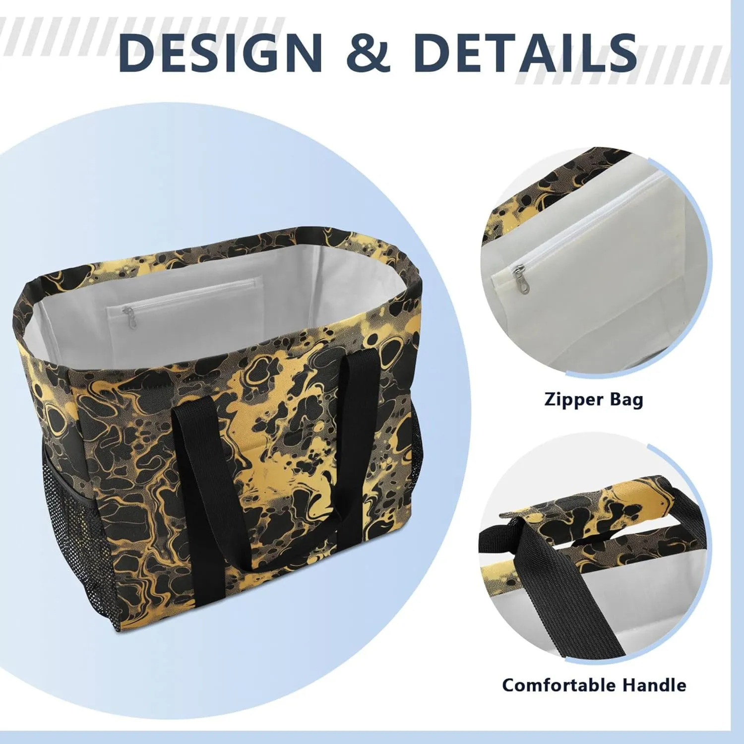 KLL Utility Tote with Handles Collapsable With Pockets Reusable Shopping Bag