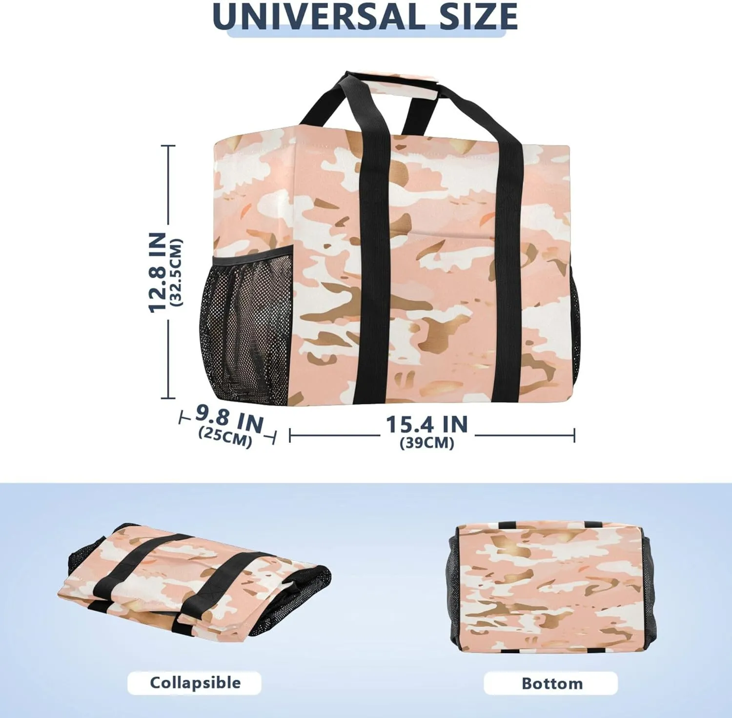 KLL Utility Tote with Handles Collapsable With Pockets Reusable Shopping Bag