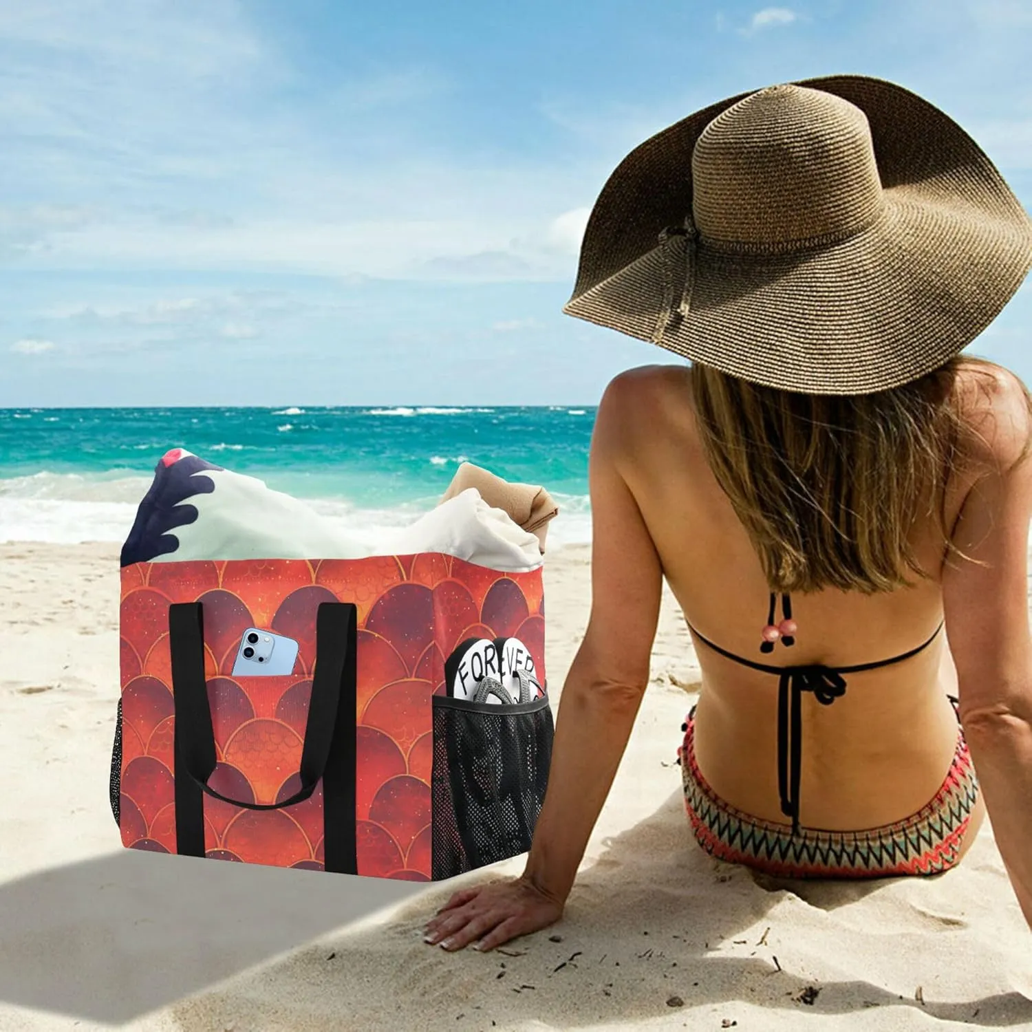 KLL Utility Tote with Handles Collapsable With Pockets Reusable Shopping Bag