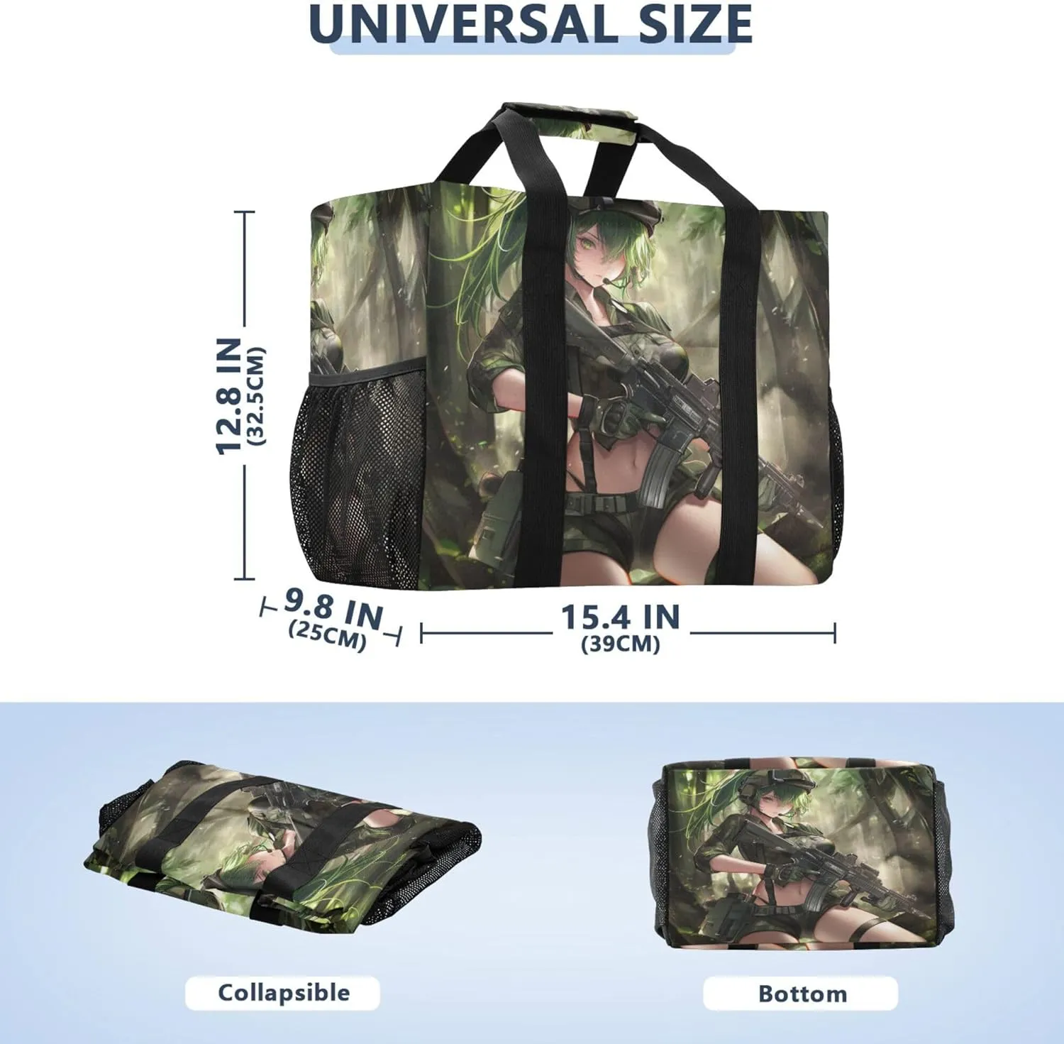 KLL Utility Tote with Handles Collapsable With Pockets Reusable Shopping Bag