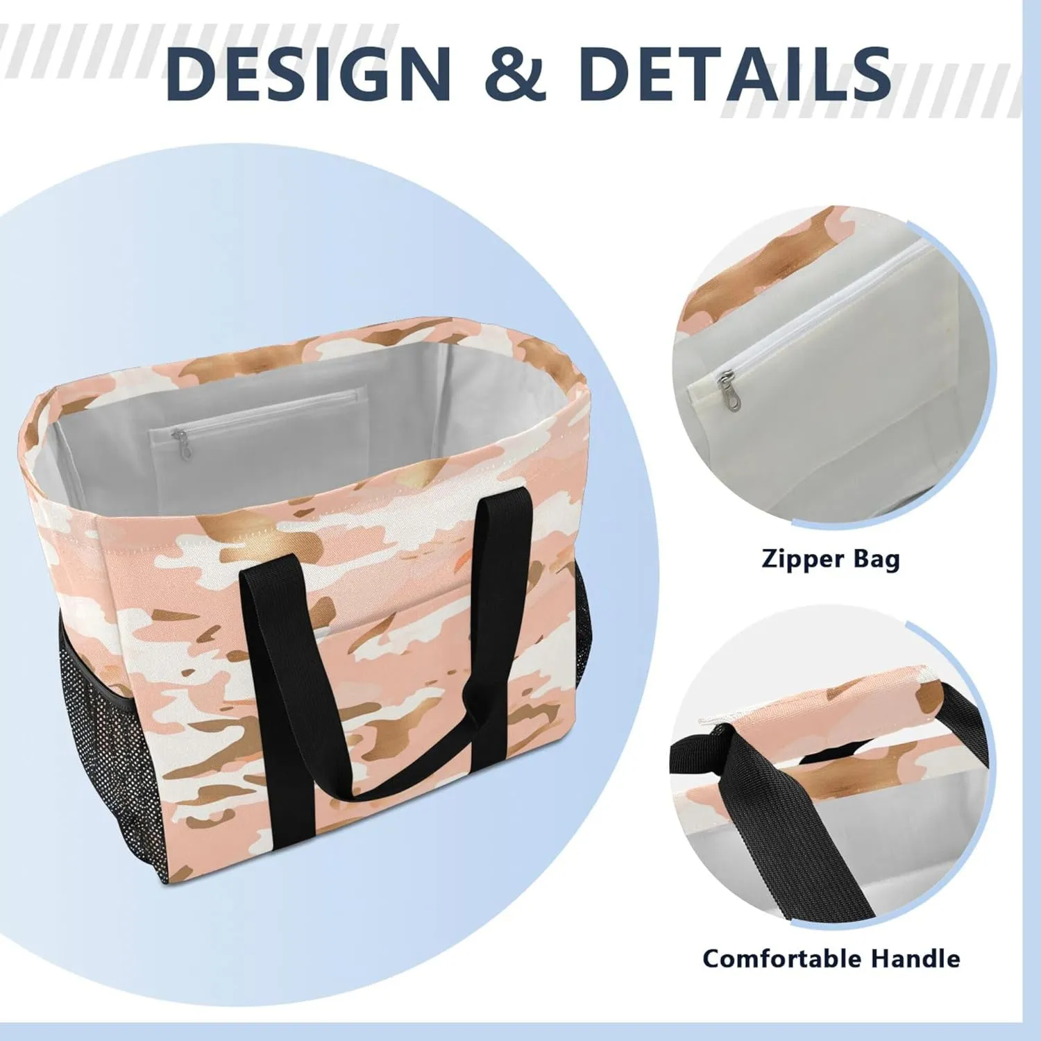 KLL Utility Tote with Handles Collapsable With Pockets Reusable Shopping Bag