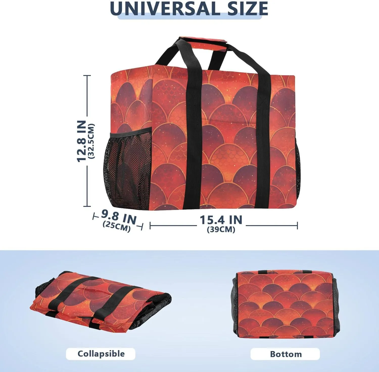 KLL Utility Tote with Handles Collapsable With Pockets Reusable Shopping Bag