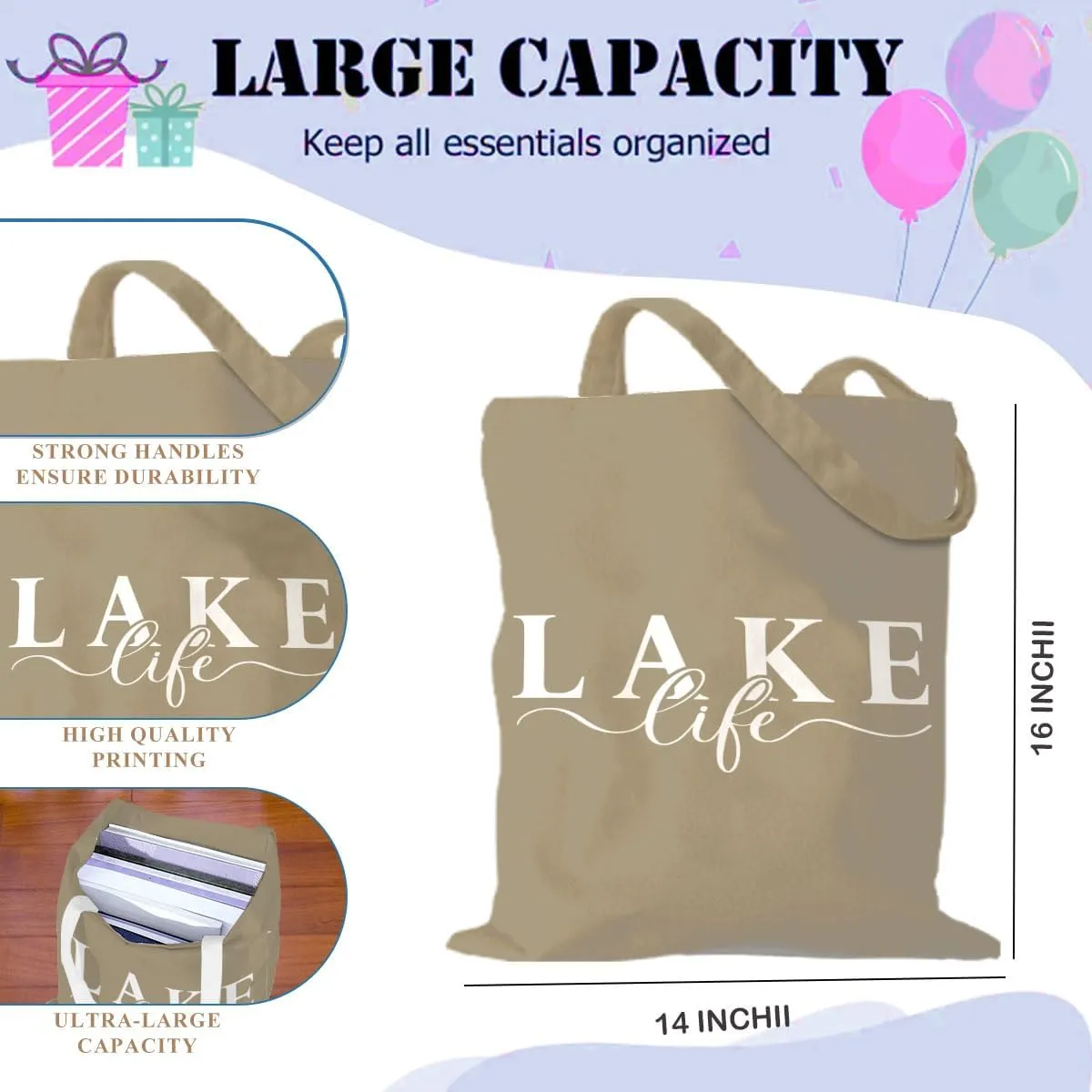 Lake Life Tote Bags for Women | Water-Resistant Beach Totes | Lake House Gifts for Mom/Wife