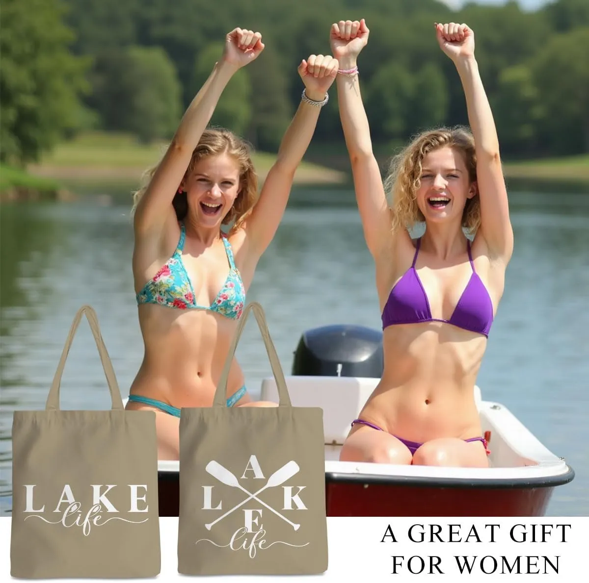 Lake Life Tote Bags for Women | Water-Resistant Beach Totes | Lake House Gifts for Mom/Wife