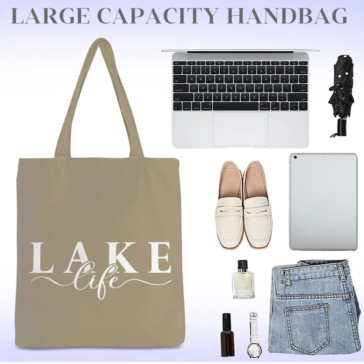Lake Life Tote Bags for Women | Water-Resistant Beach Totes | Lake House Gifts for Mom/Wife