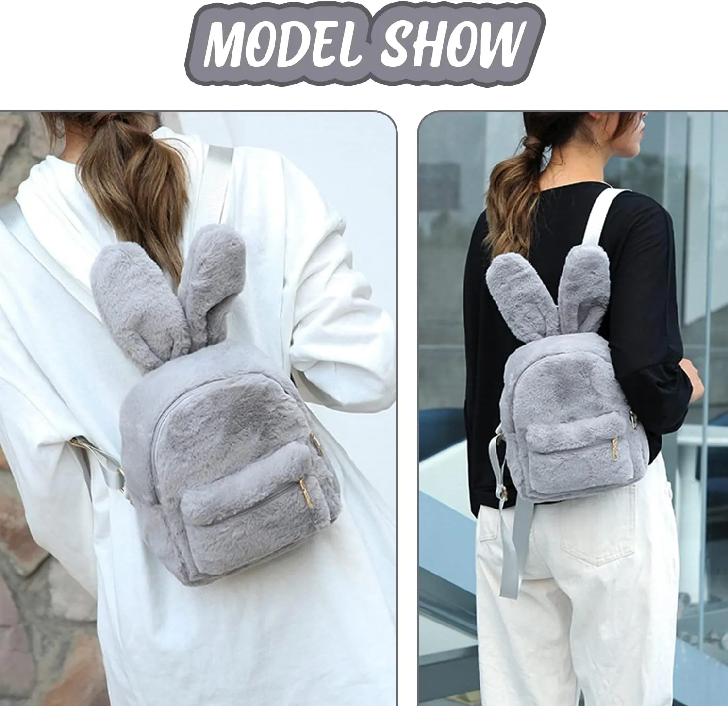 Lanpet Cute Bunny Backpacks for Women Rabbit Ears Backpack Fluffy Shoulder Bag Satchel