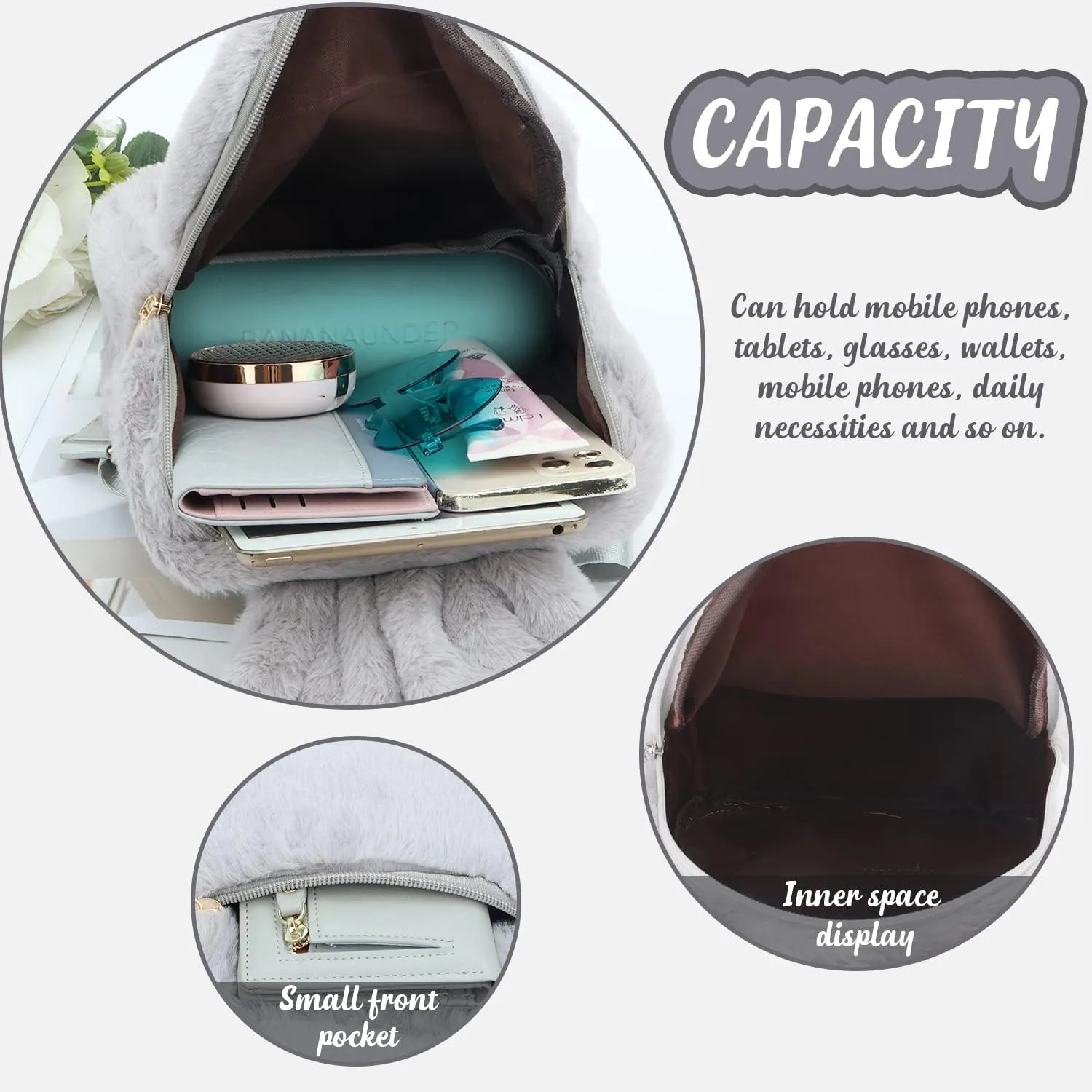 Lanpet Cute Bunny Backpacks for Women Rabbit Ears Backpack Fluffy Shoulder Bag Satchel
