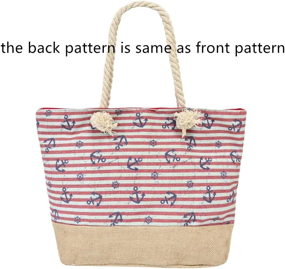 Large Beach Travel Canvas Tote Cute Shoulder Shopping Bag