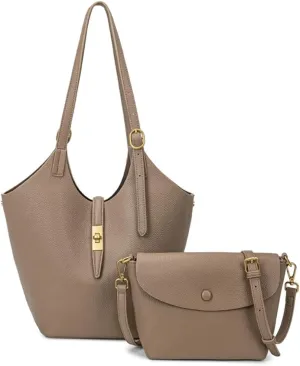 Large Bucket Bag Tote Purse for Women Vegan Leather Shoulder Handbag Trendy Work Purse Casual Satchels Crossbody Bag 2PCS
