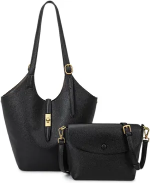 Large Bucket Bag Tote Purse for Women Vegan Leather Shoulder Handbag Trendy Work Purse Casual Satchels Crossbody Bag 2PCS