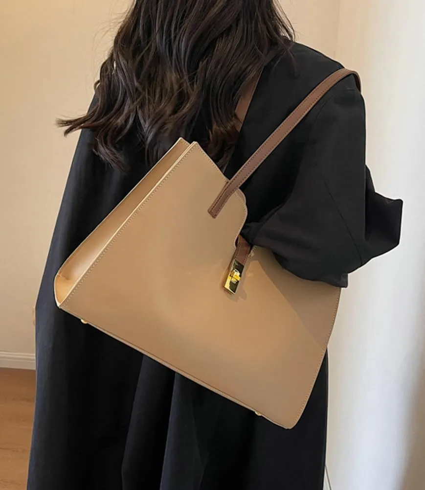 Large Capacity Working Tote Bag for Women Casual Vegan Leather Shoulder Purses Buckle Top Handle Handbag Satchels