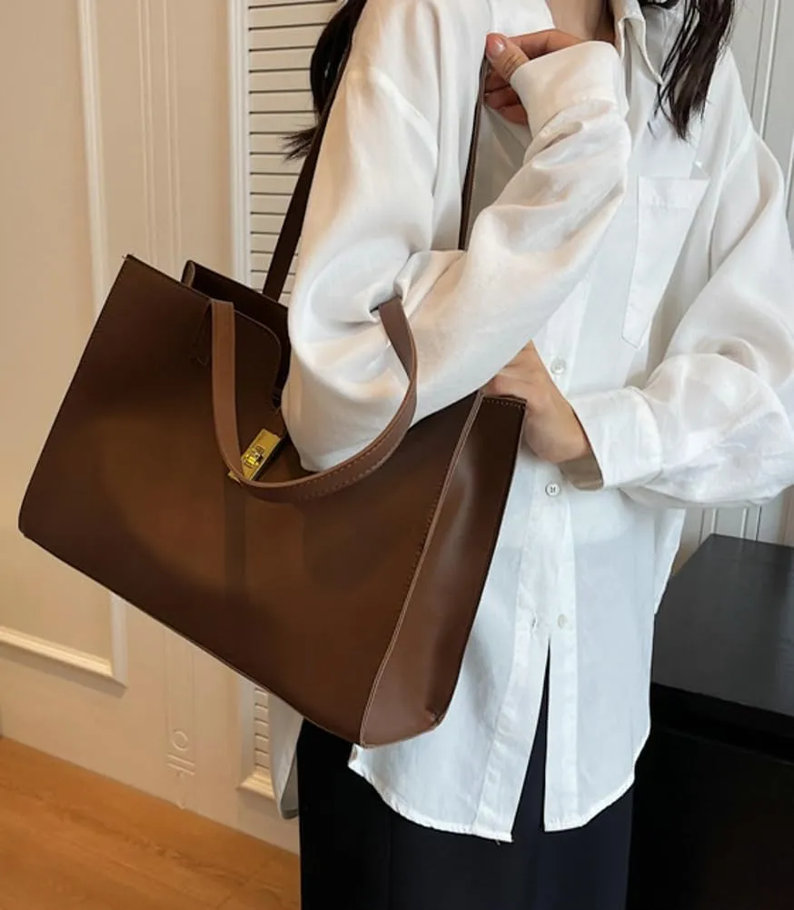 Large Capacity Working Tote Bag for Women Casual Vegan Leather Shoulder Purses Buckle Top Handle Handbag Satchels