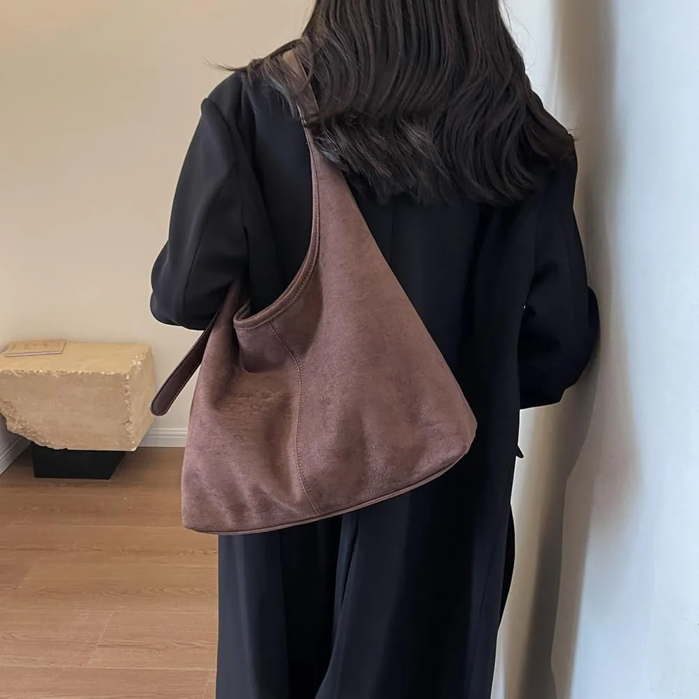 Leather Hobo Bags for Women Brown Purses Suede Purse Slouchy Tote Bag Suede Tote Bag Fall Purses Handbag,E