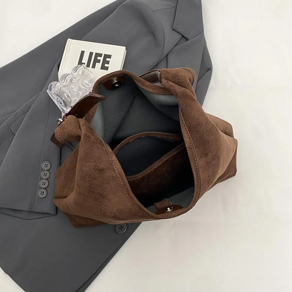 Leather Hobo Bags for Women Brown Purses Suede Purse Slouchy Tote Bag Suede Tote Bag Fall Purses Handbag,E