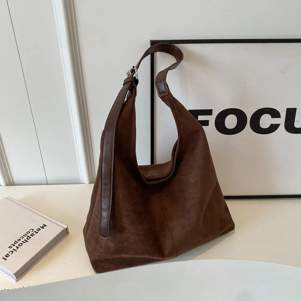 Leather Hobo Bags for Women Brown Purses Suede Purse Slouchy Tote Bag Suede Tote Bag Fall Purses Handbag,E