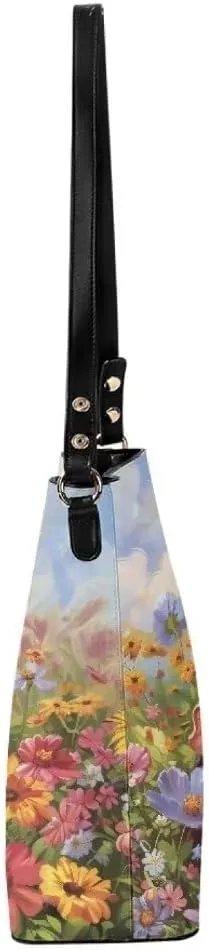Leather Tote Bucket Bags for Women Trendy Satchels Work Travel Bag Cross Body Bag Purses with Adjustable Strap