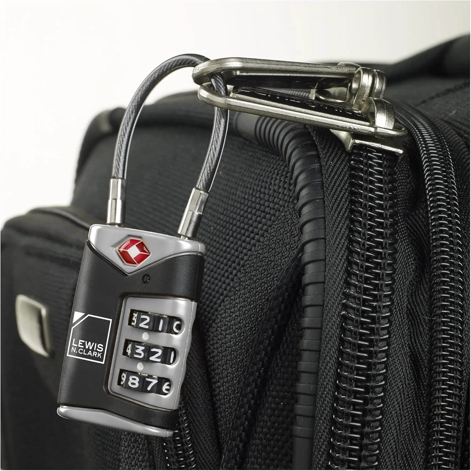 Lewis N. Clark TSA Approved Luggage Lock   Steel Cable for Suitcase, Carry On, BackPack, Laptop Bag   Purse, Perfect For Airport, Hotel or Gym - Set   Reset Your Own Combo, Black