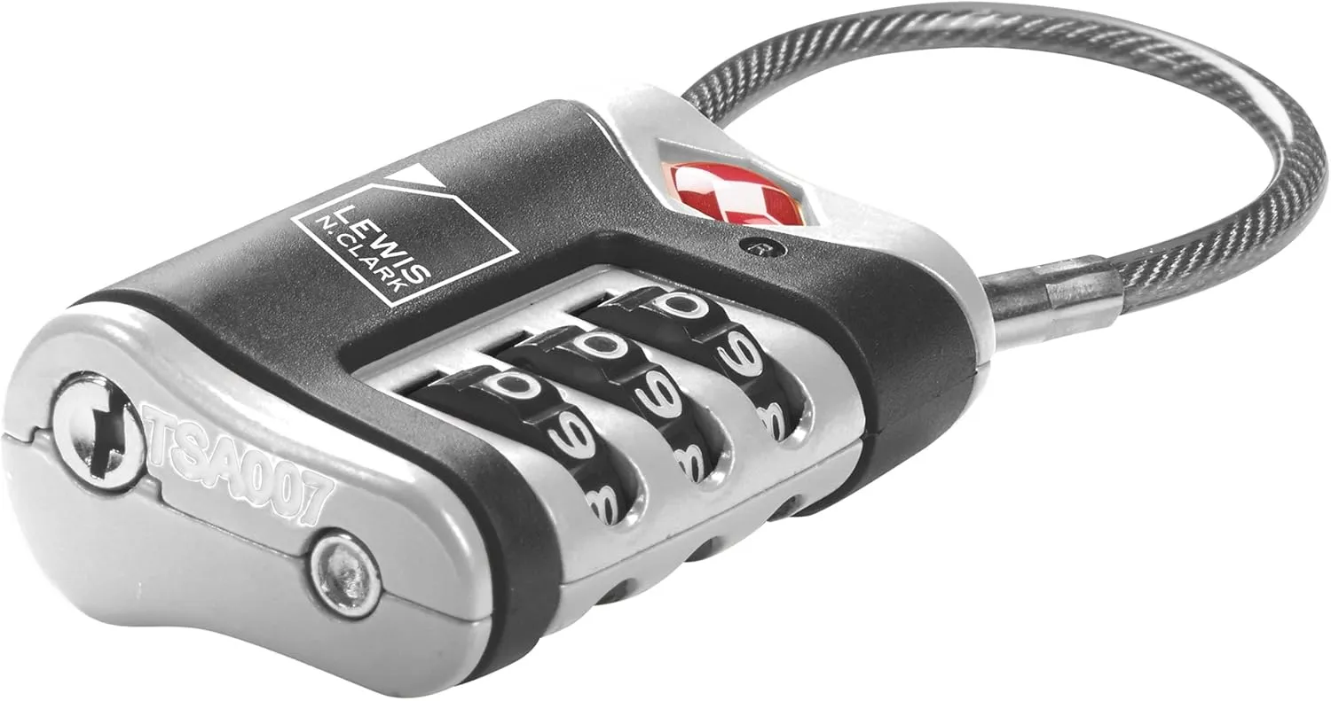 Lewis N. Clark TSA Approved Luggage Lock   Steel Cable for Suitcase, Carry On, BackPack, Laptop Bag   Purse, Perfect For Airport, Hotel or Gym - Set   Reset Your Own Combo, Black