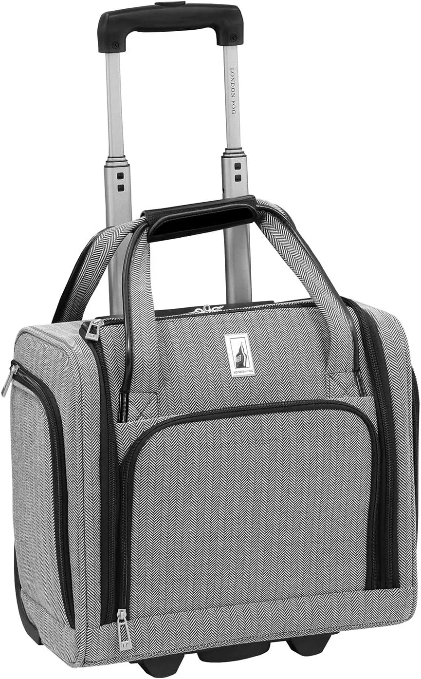 LONDON FOG Newcastle 15-Inch Underseater, Telescoping Handles,Black White Herringbone