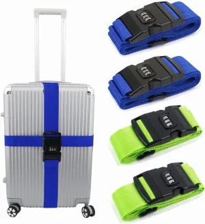 Luggage Straps for Suitcases TSA Approved, Travel Belt with Combination Lock, Adjustable Packing Straps, Premium Accessory for Travel Bag Closure, 4 Pack (Blue & Green)