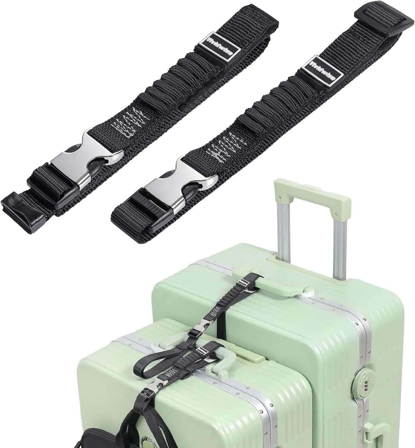 Luggage Straps, Stretchable Luggage Connector Straps for Suitcases, Metal Buckle Add A Bag Adjustable Attachment Accessories Belts (Black, Small)