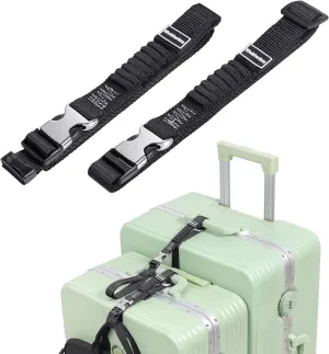 Luggage Straps, Stretchable Luggage Connector Straps for Suitcases, Metal Buckle Add A Bag Adjustable Attachment Accessories Belts (Black, Small)