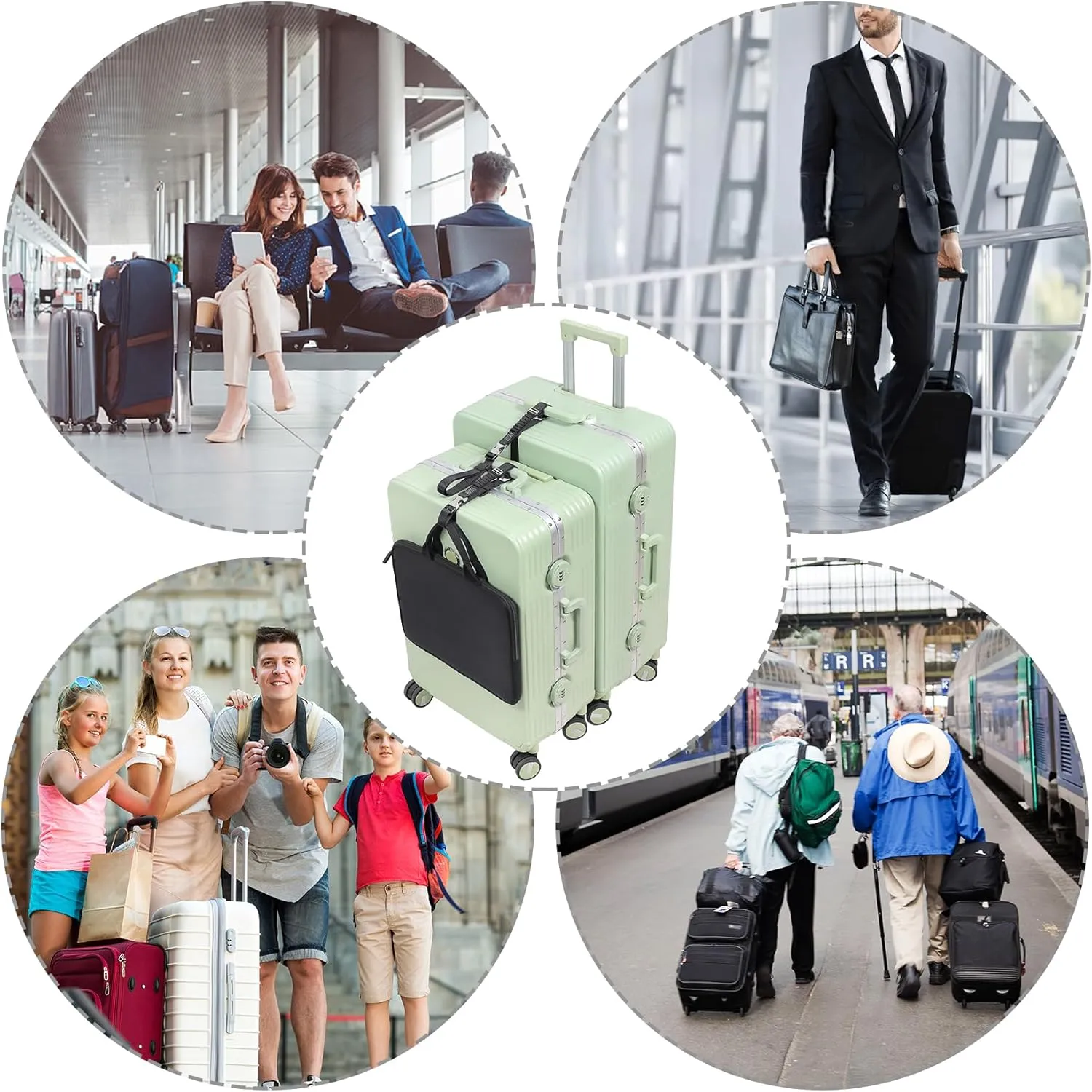 Luggage Straps, Stretchable Luggage Connector Straps for Suitcases, Metal Buckle Add A Bag Adjustable Attachment Accessories Belts (Black, Small)