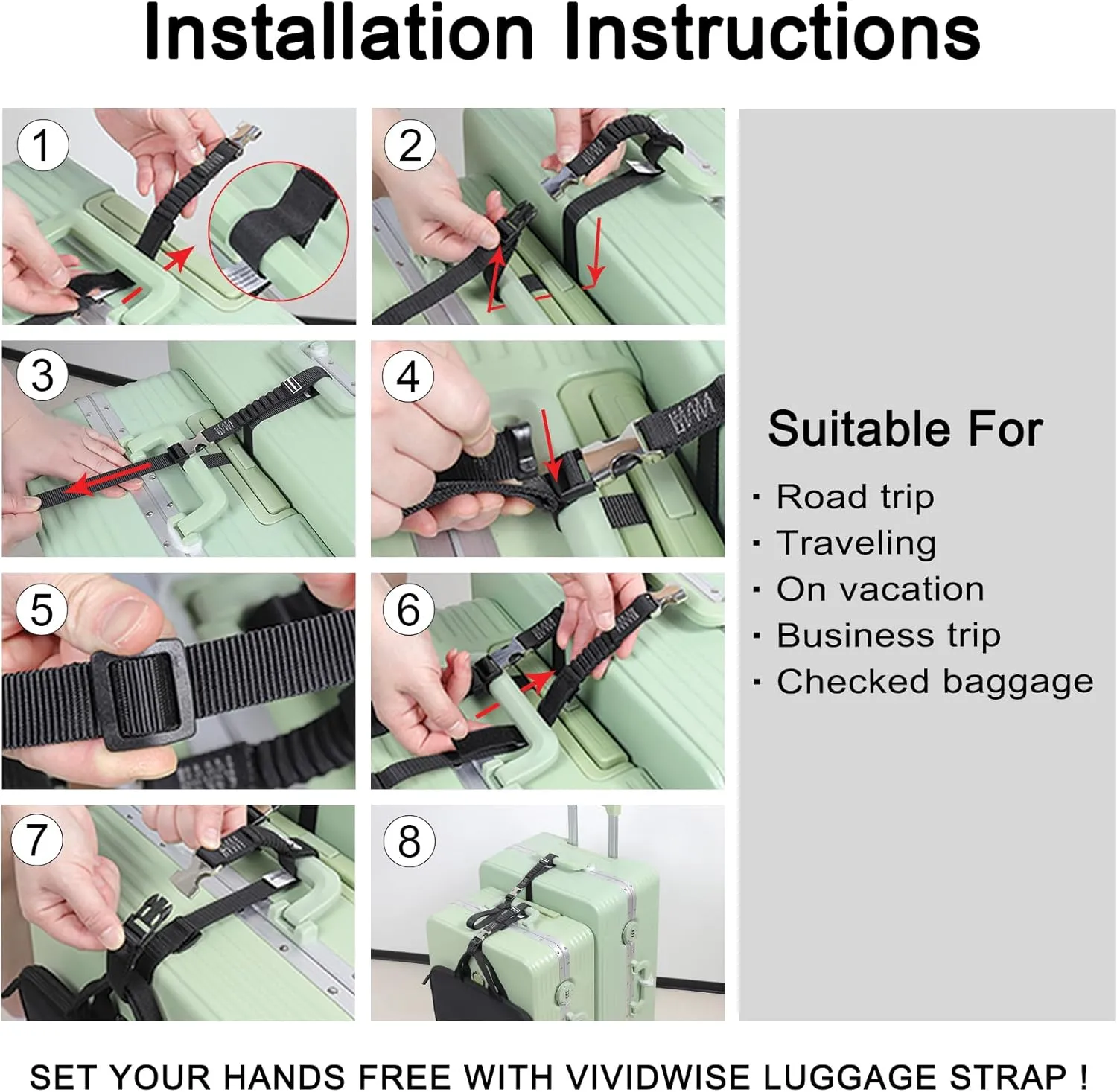 Luggage Straps, Stretchable Luggage Connector Straps for Suitcases, Metal Buckle Add A Bag Adjustable Attachment Accessories Belts (Black, Small)