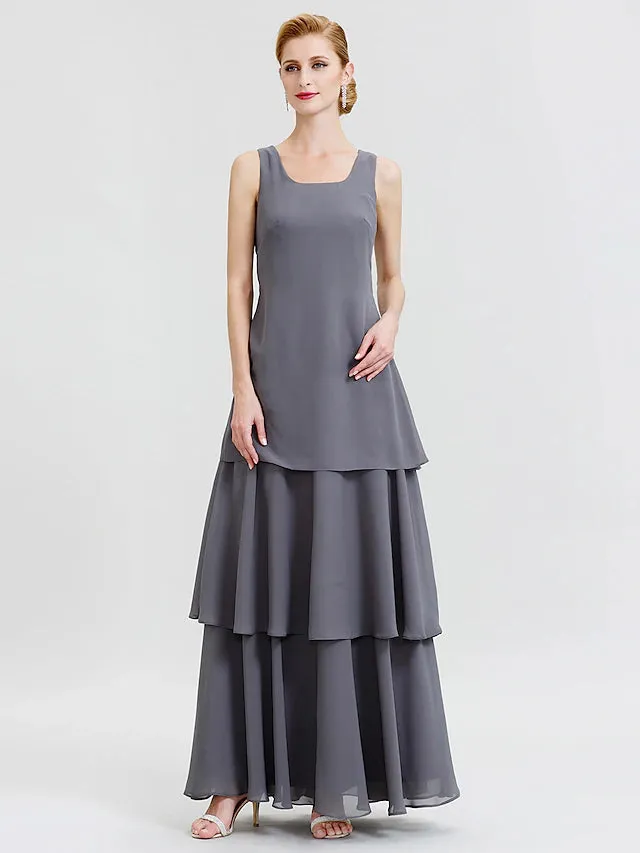Luolandi A-Line Mother of the Bride Dress Formal Floral Convertible Dress Scoop Neck Floor Length Chiffon Long Sleeve Wrap Included with Beading Flower