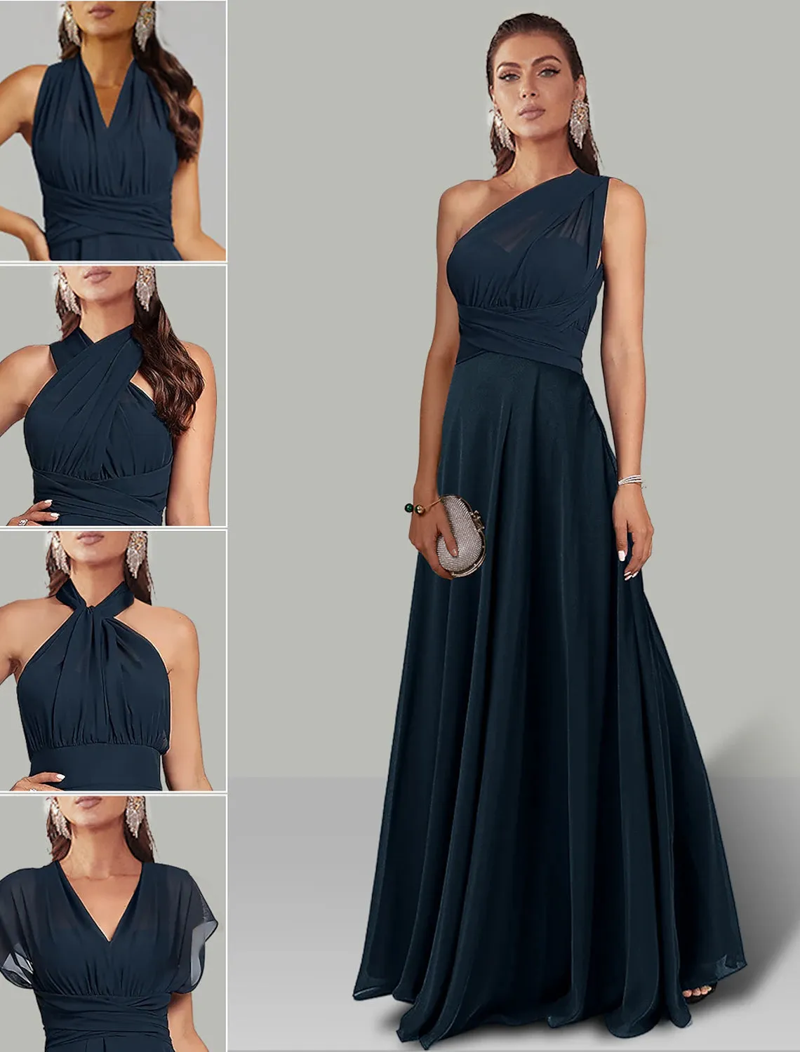 Luolandi A-Line Wedding Guest Dresses Infinity Dress Wedding Party Floor Length Short Sleeve Halter Convertible Chiffon