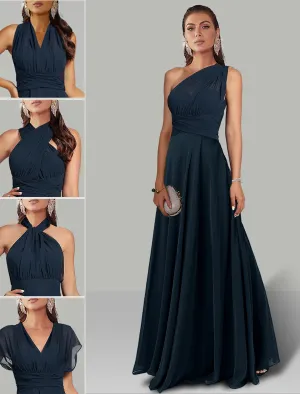 Luolandi A-Line Wedding Guest Dresses Infinity Dress Wedding Party Floor Length Short Sleeve Halter Convertible Chiffon